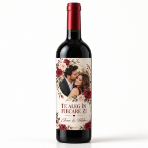 Sticlă de vin personalizată cu poză „Te aleg în fiecare zi” – Valentine’s Day