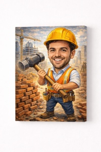 Tablou Canvas Caricatură Constructor Personalizată – Cadou Original pentru Constructori