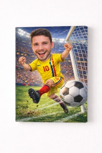 Tablou Canvas Caricatură Fotbalist Personalizată – Cadou pentru Pasionații de Fotbal