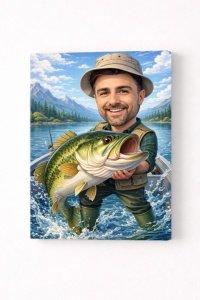 Tablou Canvas Caricatură Pescar Personalizată – Cadou Original pentru Pasionații de Pescuit