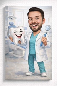 Tablou Canvas Caricatură Stomatolog Amuzant – Portret Personalizat Dentist