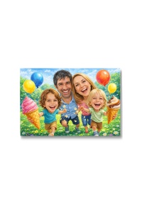 Tablou Canvas Familie Fericită cu Copii și Înghețată – Decor Vesel pentru Casă