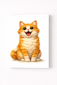 Tablou Canvas Pisică Portocalie – Ilustrație Amuzantă cu Motan Fericit