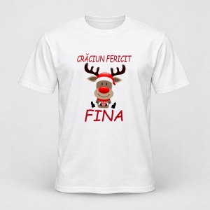 Tricou personalizat Craciun fericit fina, model ren