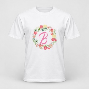 Tricou personalizat Cu initiala numelui, colectia flori, roz, femei, litera B