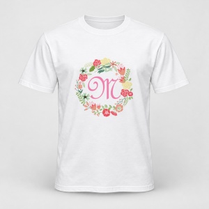 Tricou personalizat Cu initiala numelui, colectia flori, roz, femei, litera M