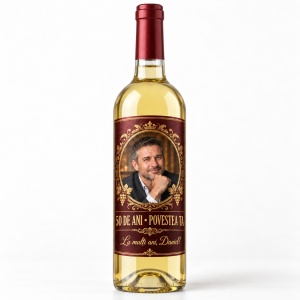 Vin alb personalizat aniversar – 50 de ani – Povestea ta | Cu poză