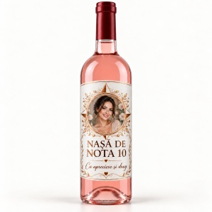 Vin roze personalizat pentru nașă – Nașă de nota 10 | Cu poză