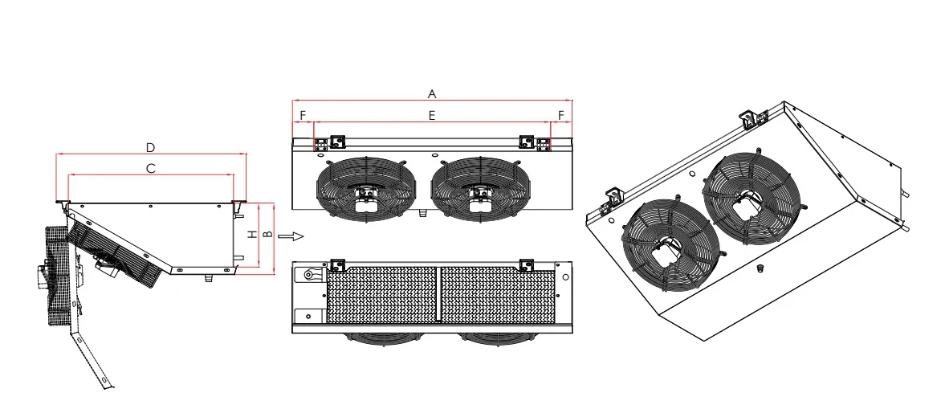 Dimensiuni si detalii tehnice evaporator frigorific tavan AZAK AD 130-58