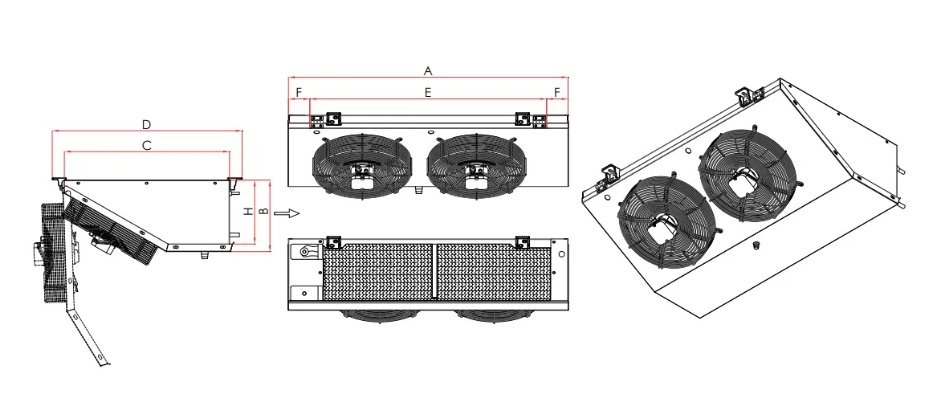 Dimensiuni si detalii tehnice evaporator frigorific tavan AZAK ADK 130-44