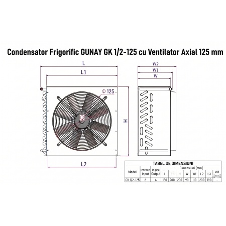 Micro-Condensator Frigorific GUNAY GK 1/2-125 cu Ventilator Axial 250 mm - Img 2