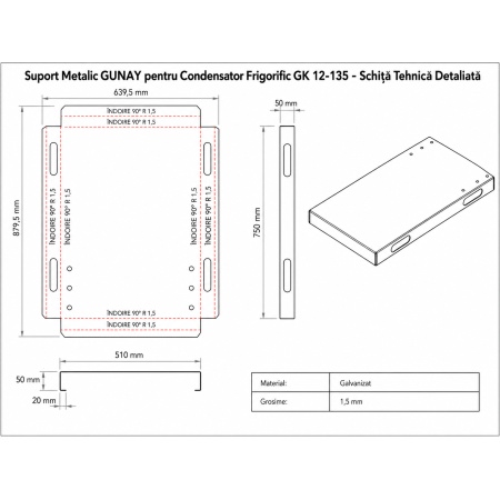 Suport Metalic Galvanizat GUNAY pentru Condensator Frigorific GK 12-135 (12 m²) - Sasiu Profesional Otel 1.5 mm - Img 2