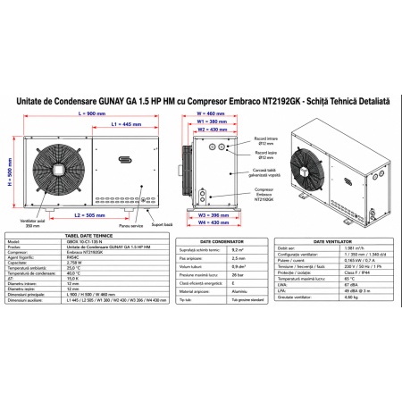 Unitate de Condensare GUNAY GA 1.5 HP HM cu Compresor Embraco NT2192GK— Agregat Frigorific Complet pentru Refrigerare Medie (-10/+45°C) - Img 2