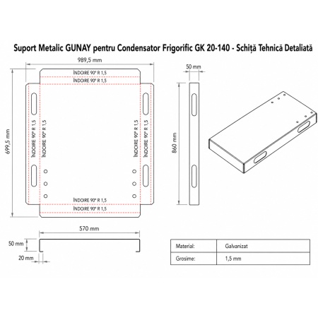 Suport Metalic Galvanizat GUNAY pentru Condensator Frigorific GK 20-140 (20 m²) - Sasiu Robust Industrial Otel 1.5 mm - Img 2