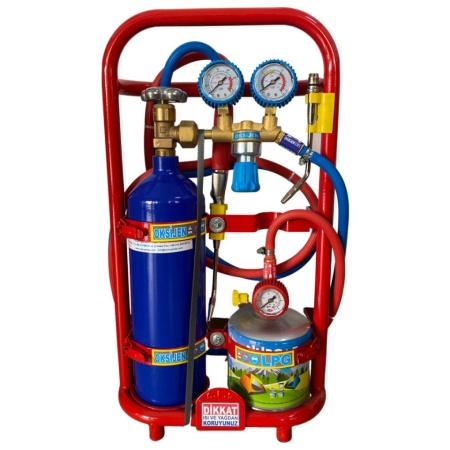 Set complet statie sudura profesionala butelie de oxigen 2L, butelie butan 1L, Reincarcabile