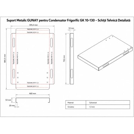 Suport Metalic Galvanizat GUNAY pentru Condensator Frigorific GK 10-130 (10 m²) - Sasiu Profesional Otel 1.5 mm - Img 2