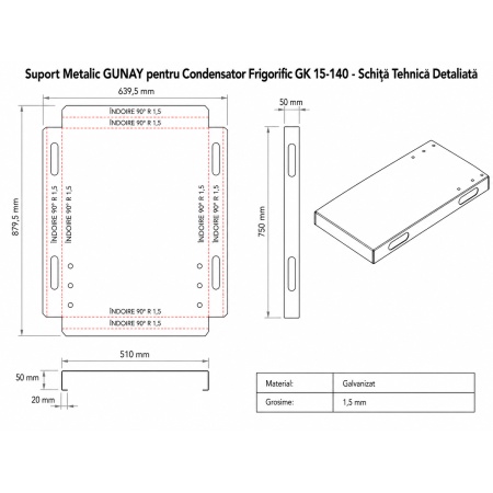 Suport Metalic Galvanizat GUNAY pentru Condensator Frigorific GK 15-140 (15 m²) - Sasiu Profesional Otel 1.5 mm - Img 2