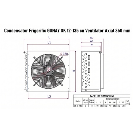 Condensator Frigorific GUNAY GK 12-135 cu Ventilator Axial 350 mm — Capacitate 4830W pentru Camere Frigorifice si Agregate Comerciale - Img 2