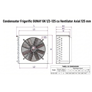 Micro-Condensator Frigorific GUNAY GK 1/2-125 cu Ventilator Axial 250 mm - Img 2