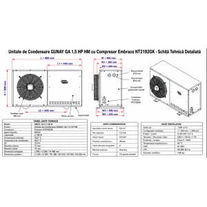 Unitate de Condensare GUNAY GA 1.5 HP HM cu Compresor Embraco NT2192GK— Agregat Frigorific Complet pentru Refrigerare Medie (-10/+45°C) - Img 2
