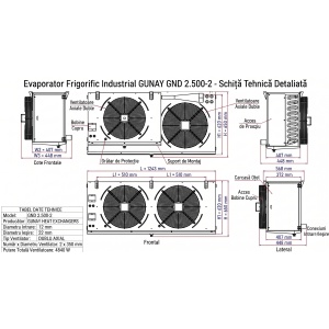 Evaporator Frigorific GUNAY GND 2.500-2 cu 2 Ventilatoare 350 mm — 4840W pentru Camere Frigorifice Medii - Img 2