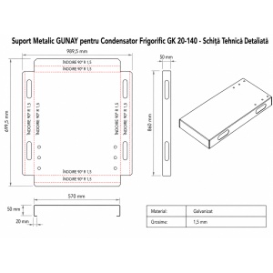 Suport Metalic Galvanizat GUNAY pentru Condensator Frigorific GK 20-140 (20 m²) - Sasiu Robust Industrial Otel 1.5 mm - Img 2