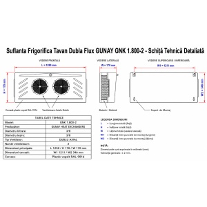 Suflanta Frigorifica Tavan Dubla Flux GUNAY GNK 1.800-2 cu 2 Ventilatoare 250 mm — 1440W Compacta - Img 2