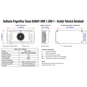 Suflanta Frigorifica Tavan GUNAY GNK 1.200-1 cu Ventilator Axial 300 mm — 880W Flux Unidirectional - Img 2