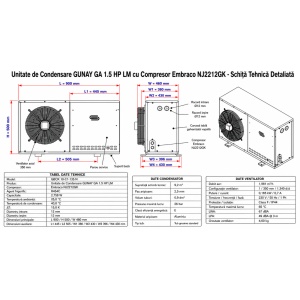 Unitate de Condensare GUNAY GA 1.5 HP LM cu Compresor Embraco NJ2212GK — Agregat Frigorific Complet pentru Congelare Comerciala (-25/+45°C) - Img 2