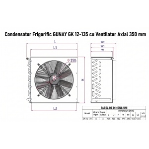 Condensator Frigorific GUNAY GK 12-135 cu Ventilator Axial 350 mm — Capacitate 4830W pentru Camere Frigorifice si Agregate Comerciale - Img 2