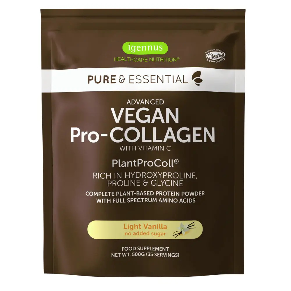 Pure & Essential Vegan Pro-Collagen cu aroma de vanilie, 500g, Igennus Healthcare Nutrition