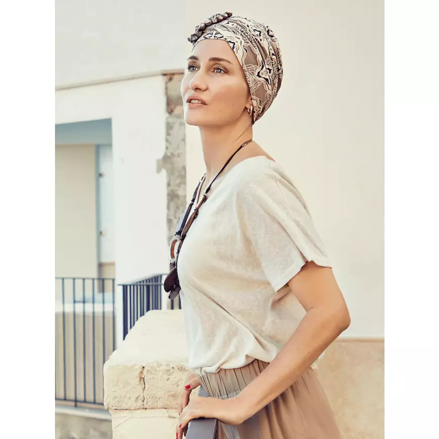 Lotus turban, Beige Ornaments, Vascoza din bambus