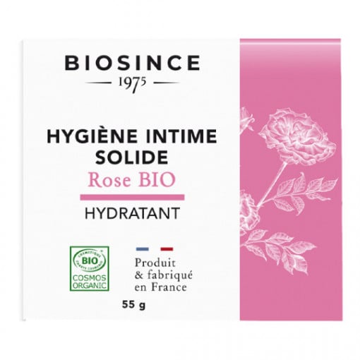 Baton organic hidratant pentru igiena intima cu apa de trandafiri, 55g, Biosince 1975