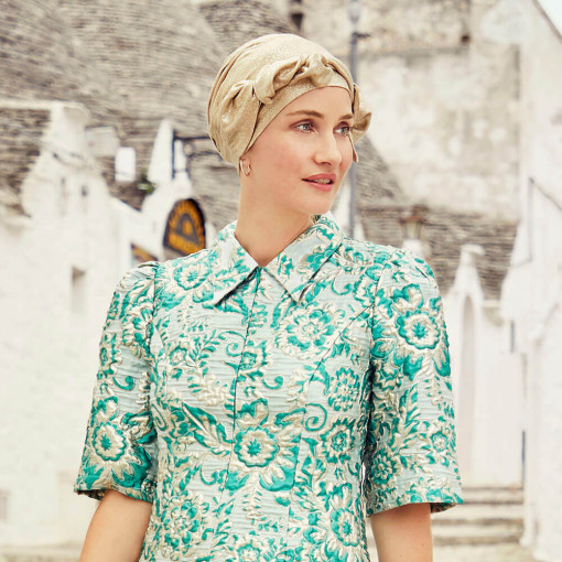 Beatrice turban cu panglica, Frosted Almond, Panza de in