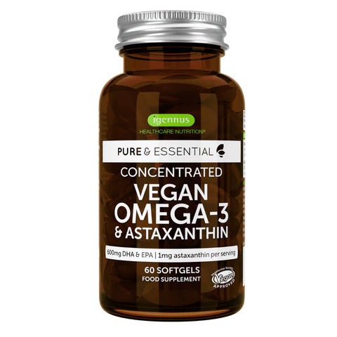 Pure &amp; Essential Vegan Omega-3 &amp; Astaxanthin, 60cps, Igennus Healthcare Nutrition