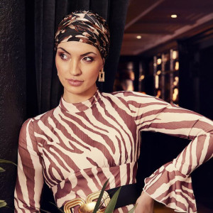 Turban Boho Spirit Sapphire, Black Cotton Grass, Poliester/Captuseala Vascoza din bambus