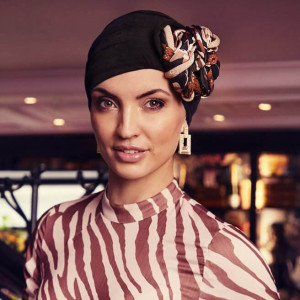 Turban Set Boho Spirit Sapphire, Black & Cotton Grass Mix, Poliester/Captuseala Vascoza din bambus-7