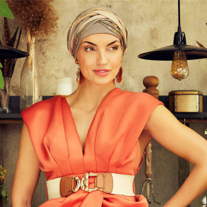 Turban Set Boho Scarlett, Taupe & Golden Mix, Poliester/Captuseala Vascoza din bambus
