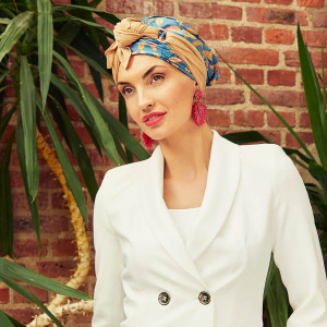 Turban Set Boho Sienna, Blue Toffee Garden, Poliester/Captuseala Vascoza din bambus