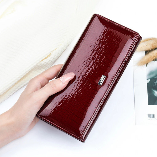 Дамски портфейл Delis, Azalea PT1208, естествена кожа, Bordo