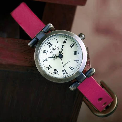 Дамски часовник Shsby CS1716, каишка от еко кожа, жълт циферблат, червен