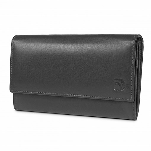 Дамски портфейл Delis, Bailey PT1184, естествена кожа, черен