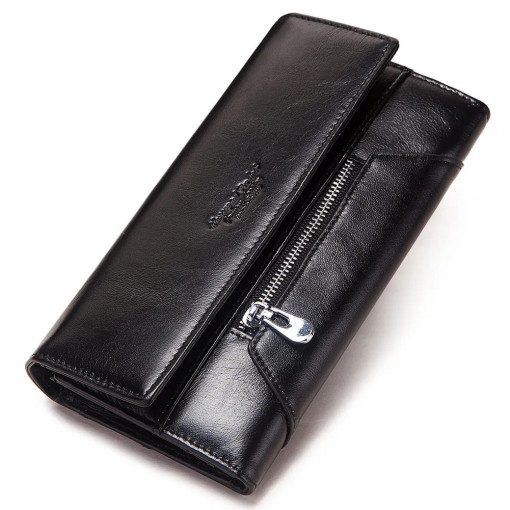 Дамски портфейл Delis, Basilia PT1212, естествена кожа, черен