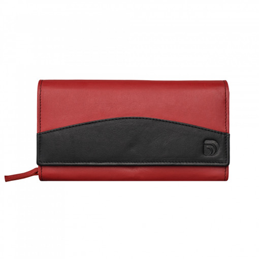 Дамски портфейл Delis, Bluma PT1221, естествена кожа, червено/черно