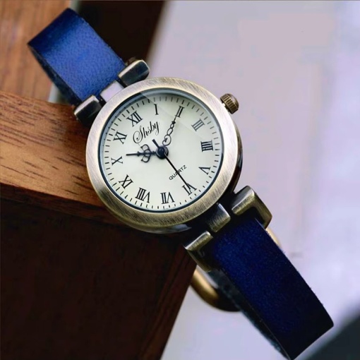 Дамски часовник Shsby CS1719, каишка от еко кожа, жълт циферблат, син