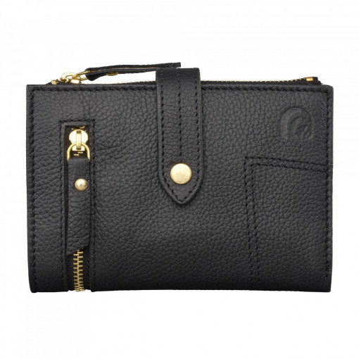 Дамски портфейл Delis, Leandra PT1234, естествена кожа, черен