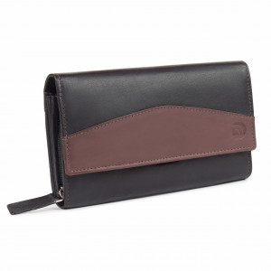 Дамски портфейл Delis, Bluma PT1190, естествена кожа, Black/Maro - Img 1