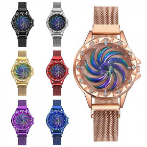 Дамски часовник GENEVA CS1171, модел Starry Sky, магнитна гривна, въртящ се циферблат, елегантен, червен - Img 3