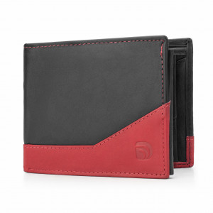 Мъжки портфейл Delis, Dominic PT1167, естествена кожа, черен - червен - Img 1