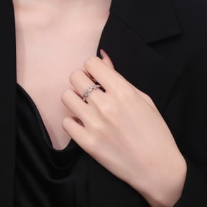 Регулируем пръстен, сребро 925, JW1368, модел на листа, родиево покритие - Img 2